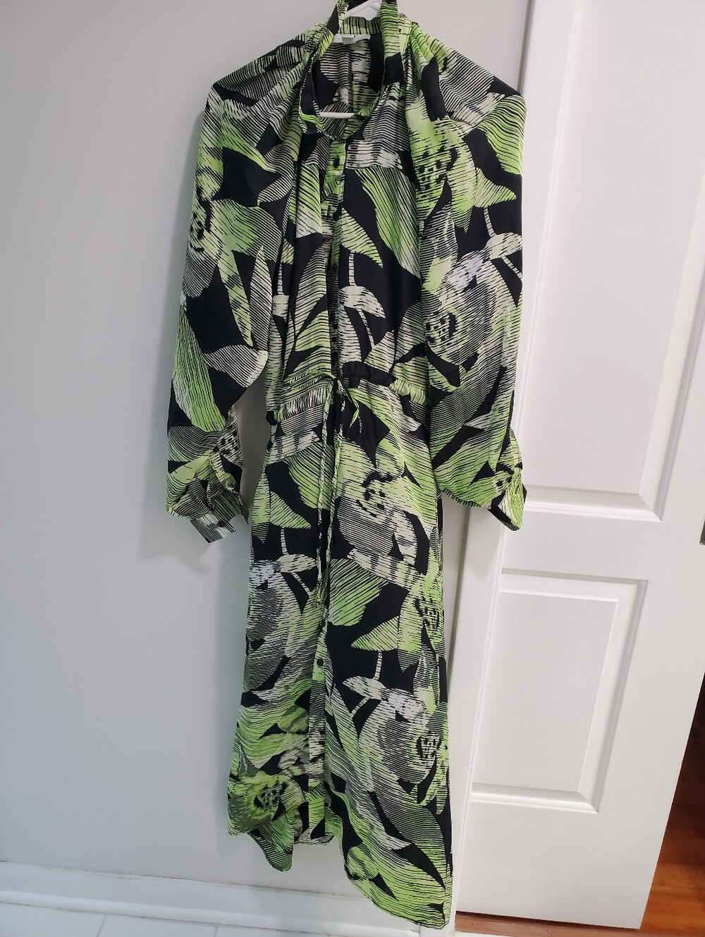 Topshop Black, White and Neon Green Graphic Stripe Shirt Dress